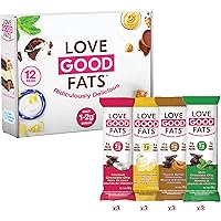 Love Good Fats Keto Protein Snack Bars - Chocolate Lovers Variety Pack - 12-14g Good Fats, 9g Protein, 1-2g Sugar, 6-8g Fibre