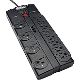 Tripp Lite 12 Outlet Surge Protector Power Strip, 8ft Cord, Right-Angle Plug, Tel/Modem Protection, RJ11, $150,000 Insurance 
