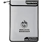 Upgraded Two Pockets Fireproof Document Bag (2000℉), andyer 15”x 11”Waterproof Fireproof Money Bag for Cash with Zipper, Impo