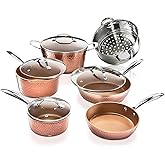 Gotham Steel Hammered Copper 10 Pc Pots and Pans Set Non Stick Cookware Set, Non Toxic Ceramic Cookware Set, Kitchen Cookware