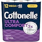 Cottonelle Ultra Comfort Toilet Paper, Strong Toilet Tissue, 12 Mega Rolls (12 Mega Rolls = 48 Regular Rolls), 244 Sheets per