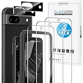 OMOTON 3+2 Pack for Google Pixel 8a Screen Protector, 3 Pack Tempered Glass Screen Protector & 2 Pack Camera Lens Protector f