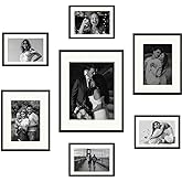 Frametory, Aluminum Gallery Wall Frame Set with Ivory Color Mat - 7 Pack of Metal Picture Frames with Real Glass - Four 5x7, 