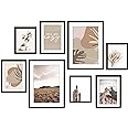 ArtbyHannah 8-Pack Black Gallery Wall Frame Set with Neutral Decorative Prints, Picture Frame Set for Home Decor, with Multi-
