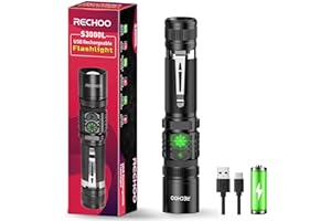 RECHOO Flashlight USB Rechargeable Double Switch S3000L LED Tactical Flashlight High Lumens Super Bright 5 Modes Zoomable Wat