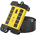 CRST 10-Outlets Heavy Duty Power Strip Metal Surge Protector with 15 Amps, 15-Foot Power Cord 2800 Joules for Garden, Kitchen