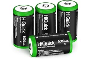 HiQuick C Rechargeable Batteries 5000mAh - 1.2V Ni-MH High Capacity C Size Batteries(Pack of 4)