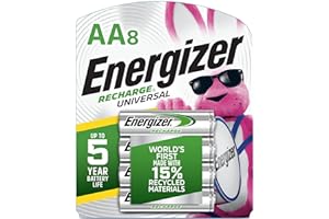 Energizer Rechargeable AA Batteries, 2,000 mAh NiMH, Pre-charged, Chargeable for 1,000 Cycles, 8 Count (Recharge Universal)