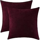 Jeneoo Burgundy Decorative Throw Pillow Covers Soft Chenille Comfy Solid Couch Cushion Case Decor (Set of 2, 18 x 18 Inches)