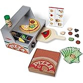 Melissa & Doug Top & Bake Wooden Pizza Counter Play Set (34 Pcs) - Pizza Toy Wooden Play Food Set, Pretend Pizza Sets For Kid