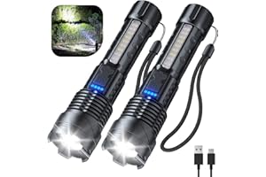 Cinlinso Flashlight High Lumens Rechargeable 2 Pack, 980000 Lumen Super Bright Led Flashlights with 7 Light Modes, IPX6 Water