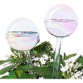 [2 PCS] Light Iridescent Rainbow Gradient Color Clear Glass Self-Watering System Spikes, Aqua Globes Automatic Plant Waterer 