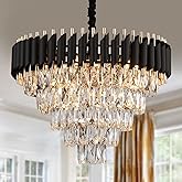AXILIXI Crystal Chandelier Contemporary, 24" Modern Living Room Chandelier, K9 Crystal Ceiling Lights Fixtures, Round 5 Tiers