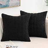 decorUhome Black Decorative Throw Pillow Covers 18x18 Set of 2, Soft Corduroy Striped Square Pillow Covers for Couch Living R