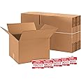 Aviditi 201812 Single-Wall Corrugated Box, 20" Length x 18" Width x 12" Height, Kraft, Includes 10 Fragile Labels (Bundle of 