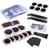 Bike Inner Tire Patch Repair Kit - with 11 PCS Vulcanizing Patches, 6 PCS Pre Glued Patchs, Portable Storage Box, Metal Rasp 