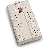 Tripp Lite 8 Outlet Surge Protector Power Strip, 8ft Cord Right Angle Plug, LIFETIME INSURANCE & $75K INSURANCE (TLP808) ligh