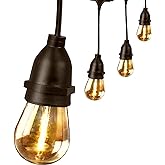 Feit Electric 30ft LED Outdoor String Lights, 15 Sockets, Linkable, S14 Filament LED Bulbs, Commercial Grade Weatherproof Str