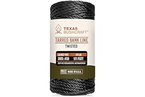 Texas Bushcraft Tarred Bank Line Twine - #36 Black Nylon String for Fishing, Camping and Outdoor Survival – Strong, Weather R