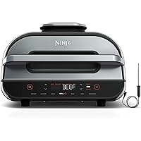 Ninja FG551 Foodi Smart XL 6-in-1 Indoor Grill with Air Fry, Roast, Bake, Broil & Dehydrate, Smart Thermometer, Black/Silver