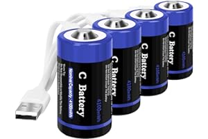 wowpower Rechargeable C Cell Batteries with USB-C Charging Cable, 1.5v Lithium LR14 C Size Battery 4100mWh for Flashlight 4 P