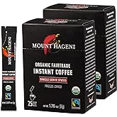 Mount Hagen 25 Count Single Serve Instant Coffee Packets - 2 Pack | Organic Medium Roast Arabica Beans [2 x 25 sticks/1.76oz/