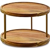 12" Acacia Wood Lazy Susan Organizer Kitchen Turntable for Cabinet Pantry Table Organization,Two-Tier