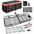 MeeFar Folding Hitch Mount Cargo Carrier Basket 60" X 20" X 6"+Waterproof Cargo Bag 16 Cubic Feet(58" 19" 24"),Hauling Weight