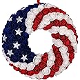 idyllic July 4th Wreath Patriotic Americana Wreath Boxwood Handcrafted Memorial Day Wreath Festival Garland Decoration Front 