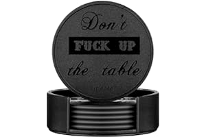 Funny Coasters, Thipoten 6 Pcs Leather Coasters with Holder, Perfect Housewarming Hostess Gifts, Protect Furniture from Water