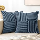 MIULEE Blue Corduroy Pillow Covers Pack of 2 Boho Decorative Spliced Throw Pillow Covers Soft Solid Couch Pillowcases Cross P