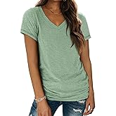 ATHMILE T Shirts Short Sleeve V Neck Tees for Women Fashion Tops Trendy Soft Casual Summer Clothes Outfits 2024