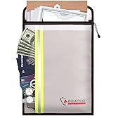 ROLOWAY Fireproof Document Bag (15 x 11 inch) with 2 Pockets & Waterproof Zipper, Fireproof Money Bag, Fire Safe Bag with Ref