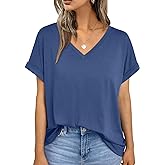 AUTOMET Women's Oversized Short Sleeve Tshirts Casual V Neck Summer Tops Loose Fit 2024 Work Shirts