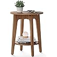 VASAGLE Round Side Table with Lower Shelf, End Table for Small Spaces, Nightstand for Living Room, Bedroom, Rustic Walnut, UL