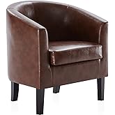 BELLEZE Living Room Chair, Faux Leather Round Accent Barrel Chair, Club Tub Sofa Chair for Bedroom, Corner Chair with Flared 