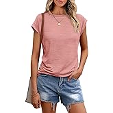 AUTOMET Womens Tops Casual Dressy Basic T Shirts Loose Fit Crewneck Cap Sleeve Tee Summer Outfits 2024