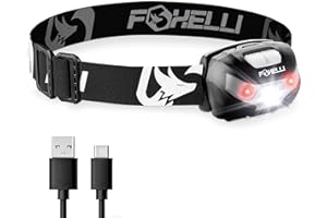 Foxelli Rechargeable LED Headlamp - Super Bright, Lightweight, and Comfortable Head Light for Running, Camping, Hiking, and W