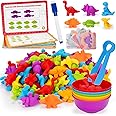 102Pcs Montessori Counting Dinosaurs Sorting Toy for 1 2 3 Years Old with Color Sorting Bowls Toddler Preschool Learning Colo