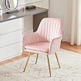 Altrobene Velvet Accent Chair, Home Office Desk Chair No Wheels, Modern Dinging Chair, Living Room Bedroom Arm Chair, Girls V