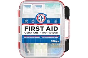 Be Smart Get Prepared First Aid Kit Hard Red Case 326 Pieces Exceeds OSHA and ANSI Guidelines 100 People - Office, Home, Car,