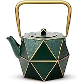 Toptier Cast Iron Teapot, Stovetop Safe Japanese Cast Iron Tea Kettle, Diamond Design Tea Pot with Removable Infuser for Loos
