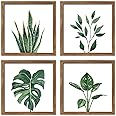 ArtbyHannah Framed Bathroom Wall Art Set of 4 for Botanical Wall Decor Green Plant Picture Frame Collage Set for Home Living 