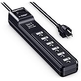 Amazon Basics Rectangular 6-Outlet Surge Protector Power Strip with 2 USB Ports - 1000 Joule, Black, 6 ft