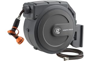 Giraffe Tools Retractable Garden Hose Reel 1/2 Inch x 130 ft, Super Heavy Duty, Any Length Lock, Slow Return System, Wall Mou