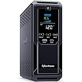 CyberPower CP1500AVRLCD3 Intelligent LCD UPS System, 1500VA/900W, 12 Outlets, 2 USB Ports, AVR, Mini Tower, Black