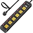 CRST 6 Outlet Metal Heavy Duty Power Strip with Individual Switches, 6FT Wide Spaced Garage Power Strip, Moutable Power Strip