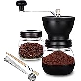 PARACITY Manual Coffee Bean Grinder with Ceramic Burr, Hand Coffee Grinder Mill Small with 2 Glass Jars(11OZ per Jar) Stainle