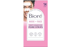 Bioré Nose+Face, Deep Cleansing Pore Strips, 7 Nose + 7 Chin or Forehead, with Instant Blackhead Removal and Pore Unclogging,