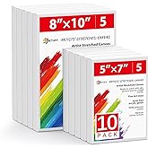 Simetufy 10Pcs Stretched Canvas 5x7, 8x10 (5 of each) Primed 100% Cotton Art Canvases for Painting Artist Canvas for Acrylic 
